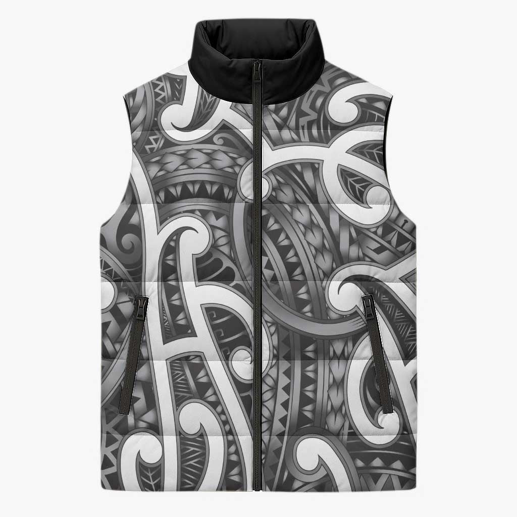 Aotearoa Maori Kowhaiwhai Sleeveless Puffer Jacket Kiwikiwi Puhoro and Patiki LT9 Unisex Grey - Polynesian Pride