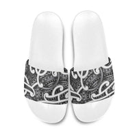 Aotearoa Maori Kowhaiwhai Slide Sandals Kiwikiwi Puhoro and Patiki LT9 Grey - Polynesian Pride