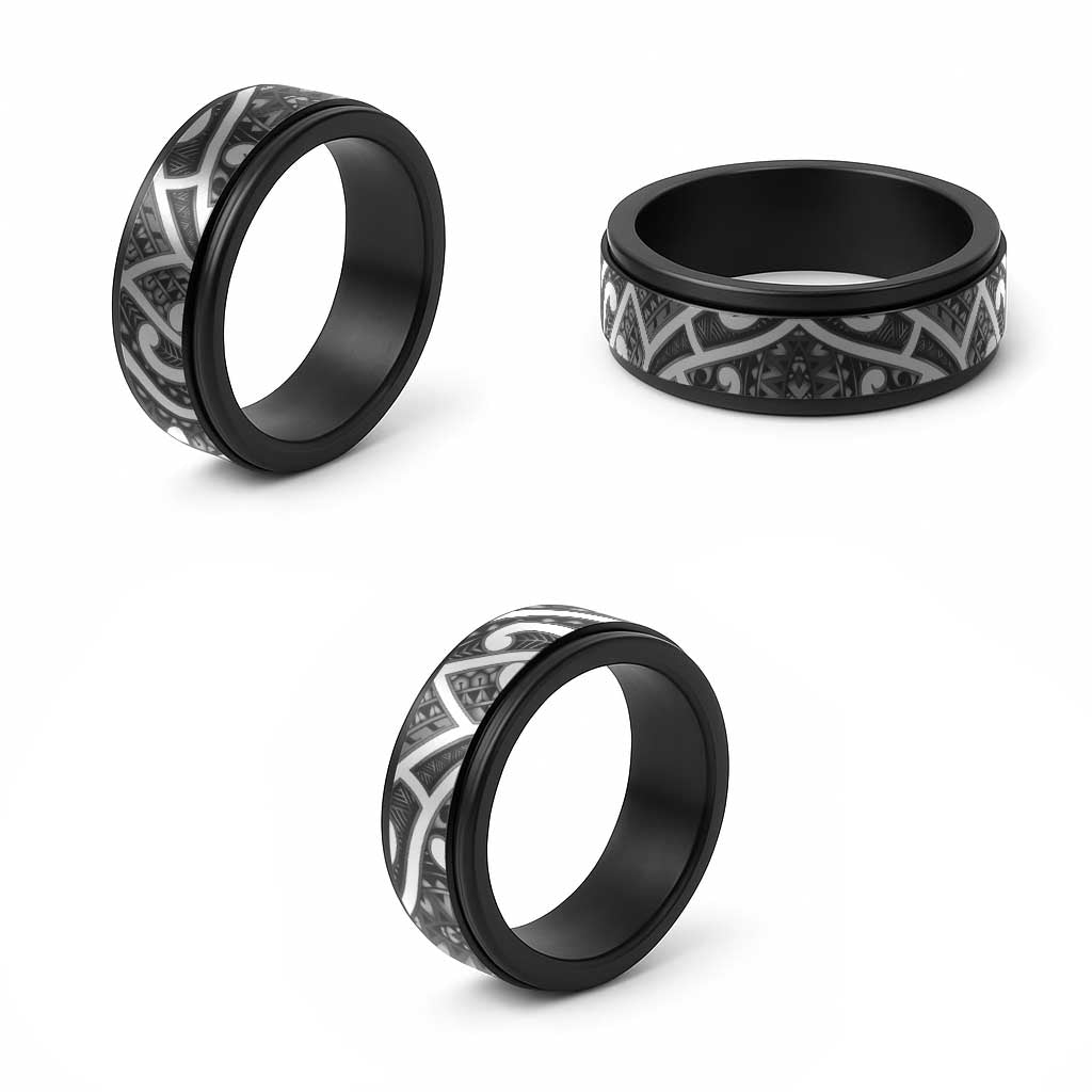 Aotearoa Maori Kowhaiwhai Spinner Ring Kiwikiwi Puhoro and Patiki LT9 - Polynesian Pride
