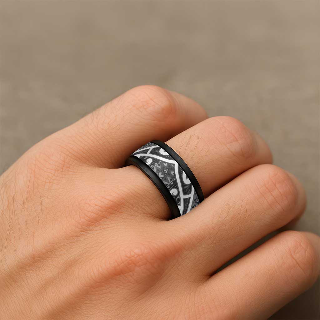 Aotearoa Maori Kowhaiwhai Spinner Ring Kiwikiwi Puhoro and Patiki LT9 - Polynesian Pride