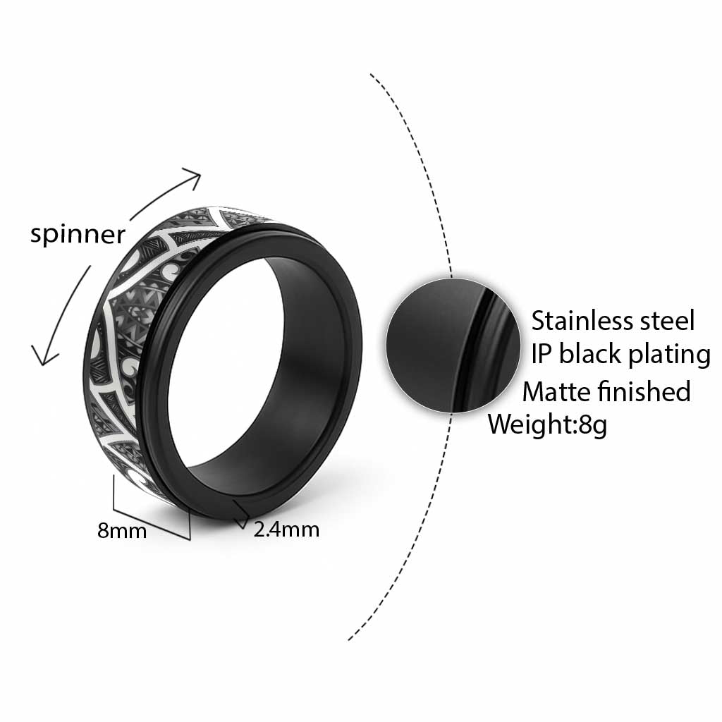 Aotearoa Maori Kowhaiwhai Spinner Ring Kiwikiwi Puhoro and Patiki LT9 - Polynesian Pride
