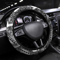 Aotearoa Maori Kowhaiwhai Steering Wheel Cover Kiwikiwi Puhoro and Patiki LT9 Universal Fit Grey - Polynesian Pride