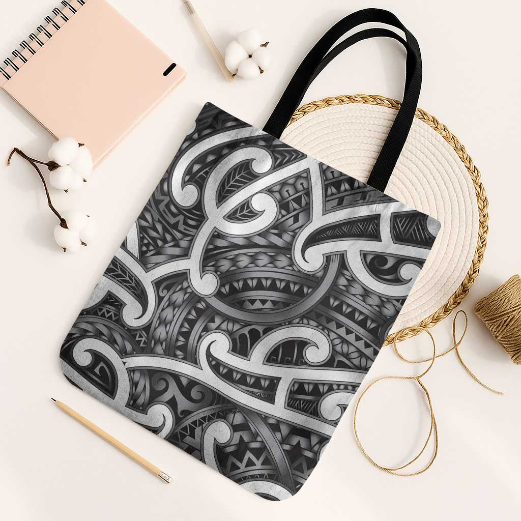 Aotearoa Maori Kowhaiwhai Tote Bag Kiwikiwi Puhoro and Patiki LT9 Black Strap One Size Grey - Polynesian Pride