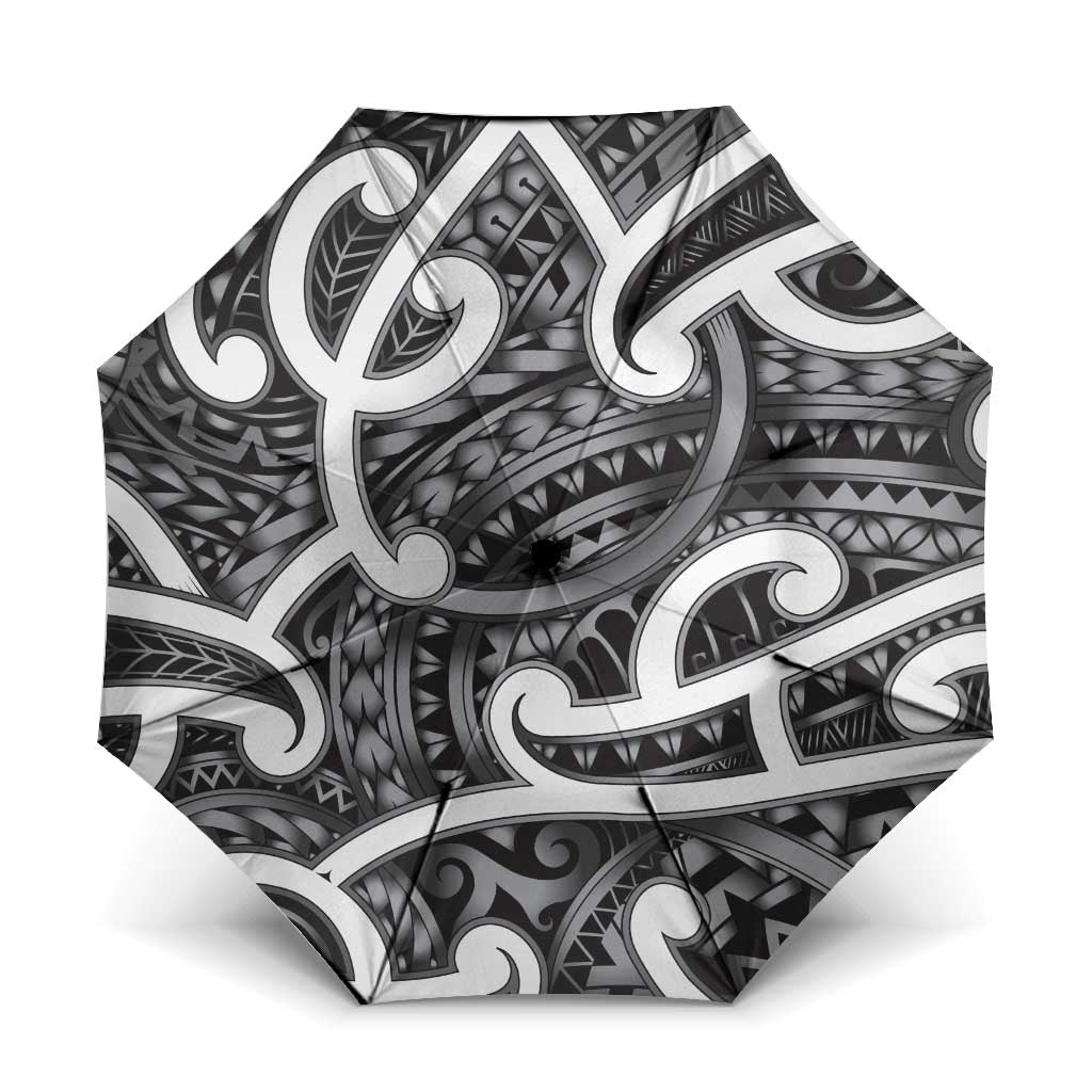 Aotearoa Maori Kowhaiwhai Umbrella Kiwikiwi Puhoro and Patiki LT9 One Size Folded 11.42 inch Opened Diameter 37.4 inch Grey - Polynesian Pride