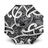 Aotearoa Maori Kowhaiwhai Umbrella Kiwikiwi Puhoro and Patiki LT9 One Size Folded 11.42 inch Opened Diameter 37.4 inch Grey - Polynesian Pride