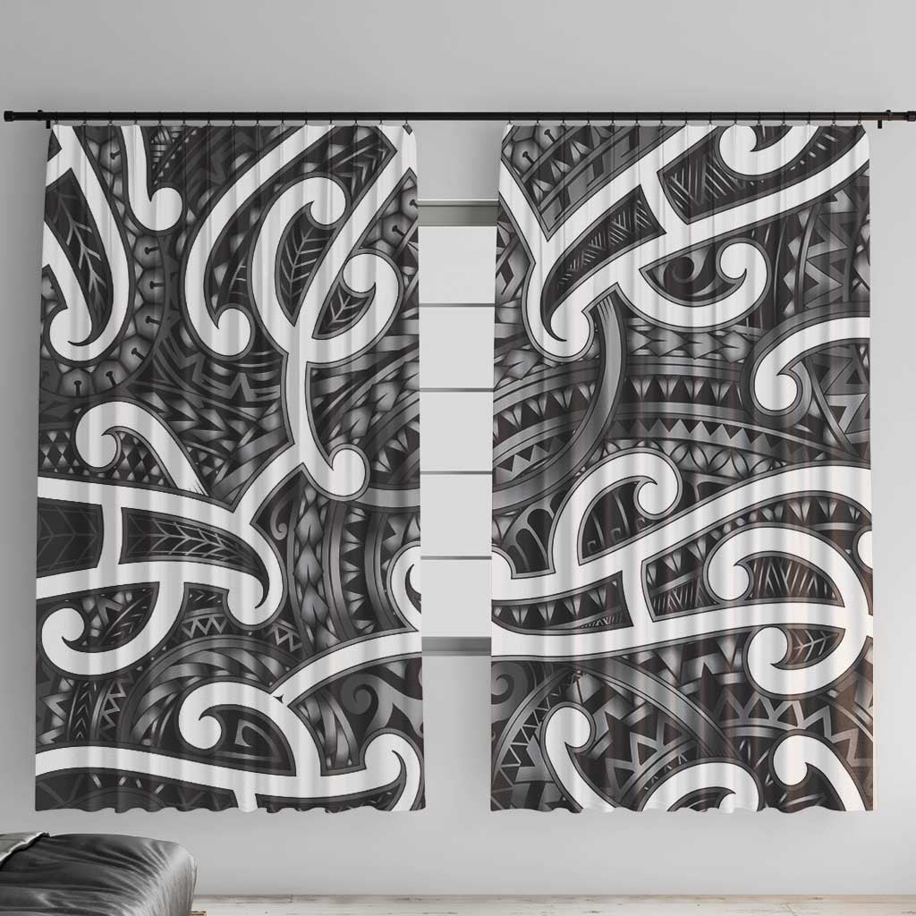 Aotearoa Maori Kowhaiwhai Window Curtain Kiwikiwi Puhoro and Patiki LT9 With Hooks Grey - Polynesian Pride