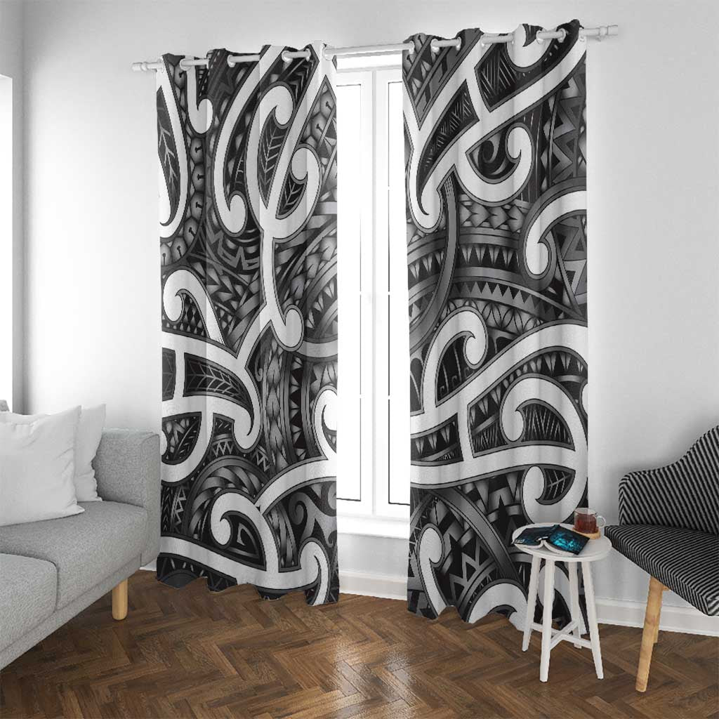 Aotearoa Maori Kowhaiwhai Window Curtain Kiwikiwi Puhoro and Patiki LT9 With Grommets Grey - Polynesian Pride