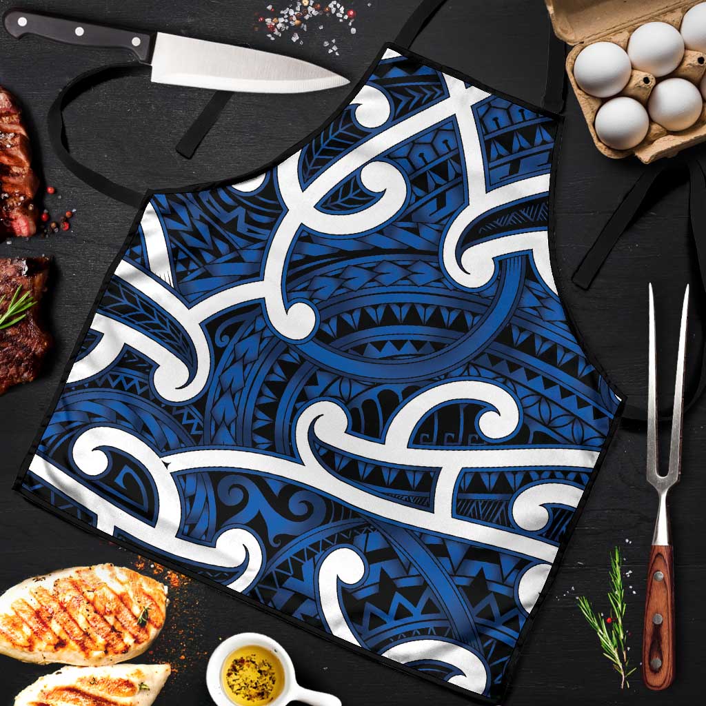 Aotearoa Maori Kowhaiwhai Apron Kikorangi Puhoro and Patiki LT9 Blue - Polynesian Pride