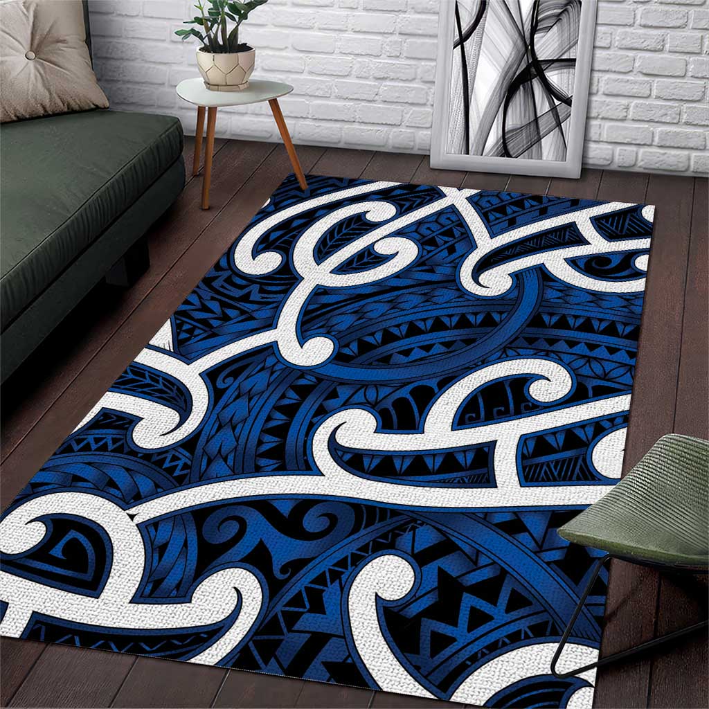 Aotearoa Maori Kowhaiwhai Area Rug Kikorangi Puhoro and Patiki LT9 Blue - Polynesian Pride