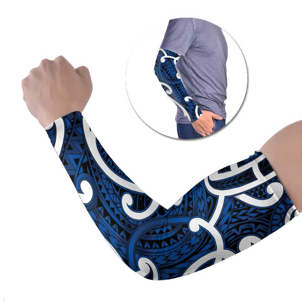 Aotearoa Maori Kowhaiwhai Arm Sleeves Kikorangi Puhoro and Patiki LT9 Set of 2 Blue - Polynesian Pride