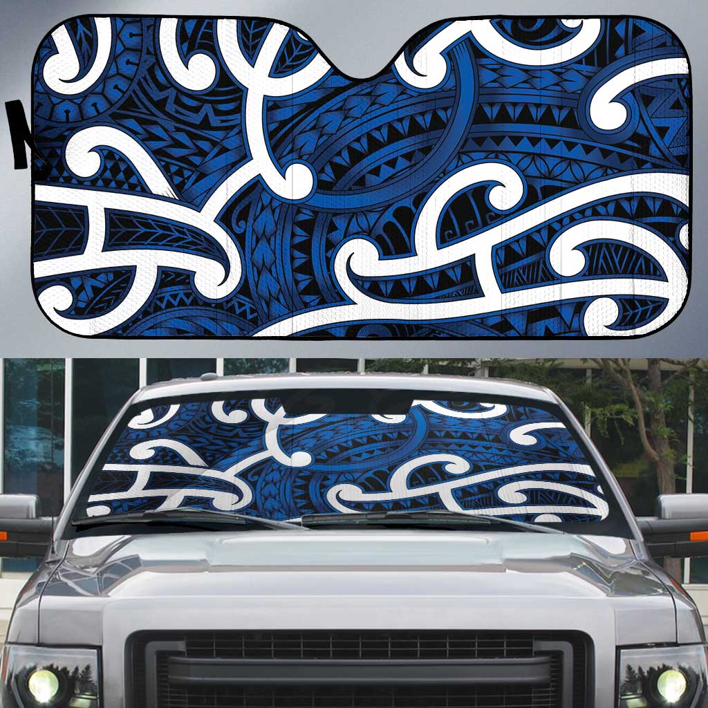 Aotearoa Maori Kowhaiwhai Auto Sun Shade Kikorangi Puhoro and Patiki