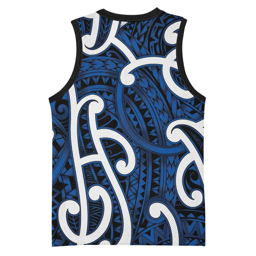 Aotearoa Maori Kowhaiwhai Basketball Jersey Kikorangi Puhoro and Patiki LT9 - Polynesian Pride