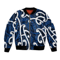 Aotearoa Maori Kowhaiwhai Bomber Jacket Kikorangi Puhoro and Patiki LT9 Unisex Blue - Polynesian Pride
