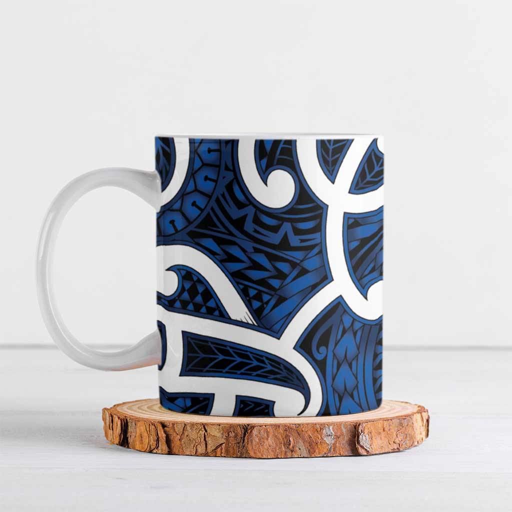 Aotearoa Maori Kowhaiwhai Ceramic Mug Kikorangi Puhoro and Patiki LT9 Blue - Polynesian Pride