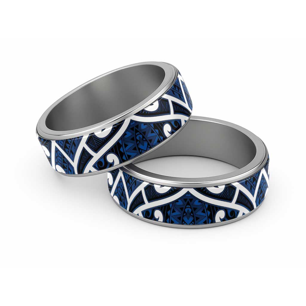 Aotearoa Maori Kowhaiwhai Classic Ring Kikorangi Puhoro and Patiki LT9 Sliver Blue - Polynesian Pride