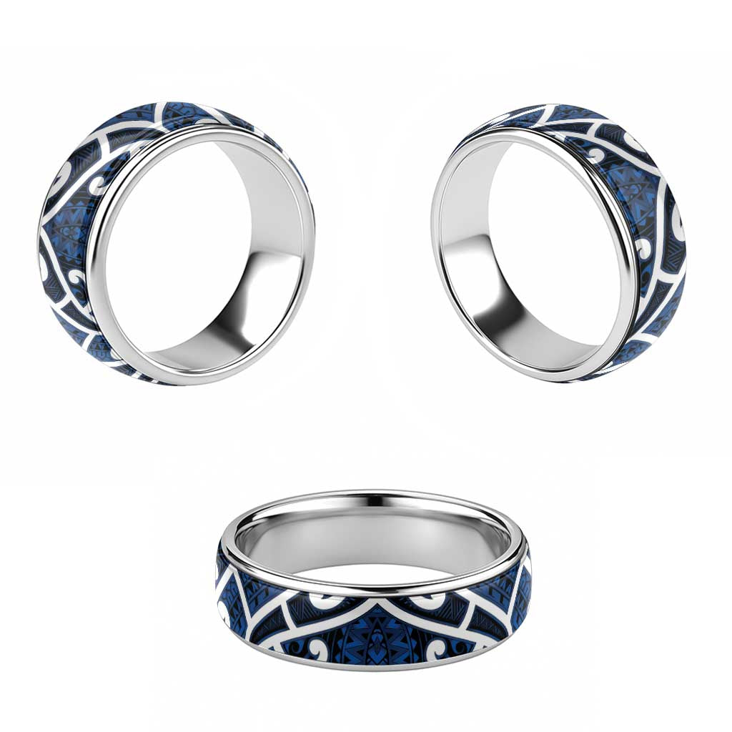 Aotearoa Maori Kowhaiwhai Classic Ring Kikorangi Puhoro and Patiki LT9 - Polynesian Pride
