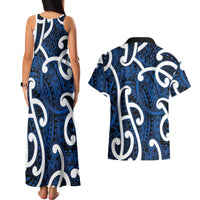 Aotearoa Maori Kowhaiwhai Couples Matching Tank Maxi Dress and Hawaiian Shirt Kikorangi Puhoro and Patiki