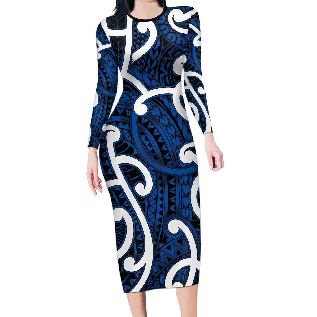 Aotearoa Maori Kowhaiwhai Family Matching Long Sleeve Bodycon Dress and Hawaiian Shirt Kikorangi Puhoro and Patiki