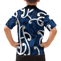 Aotearoa Maori Kowhaiwhai Family Matching Off Shoulder Maxi Dress and Hawaiian Shirt Kikorangi Puhoro and Patiki
