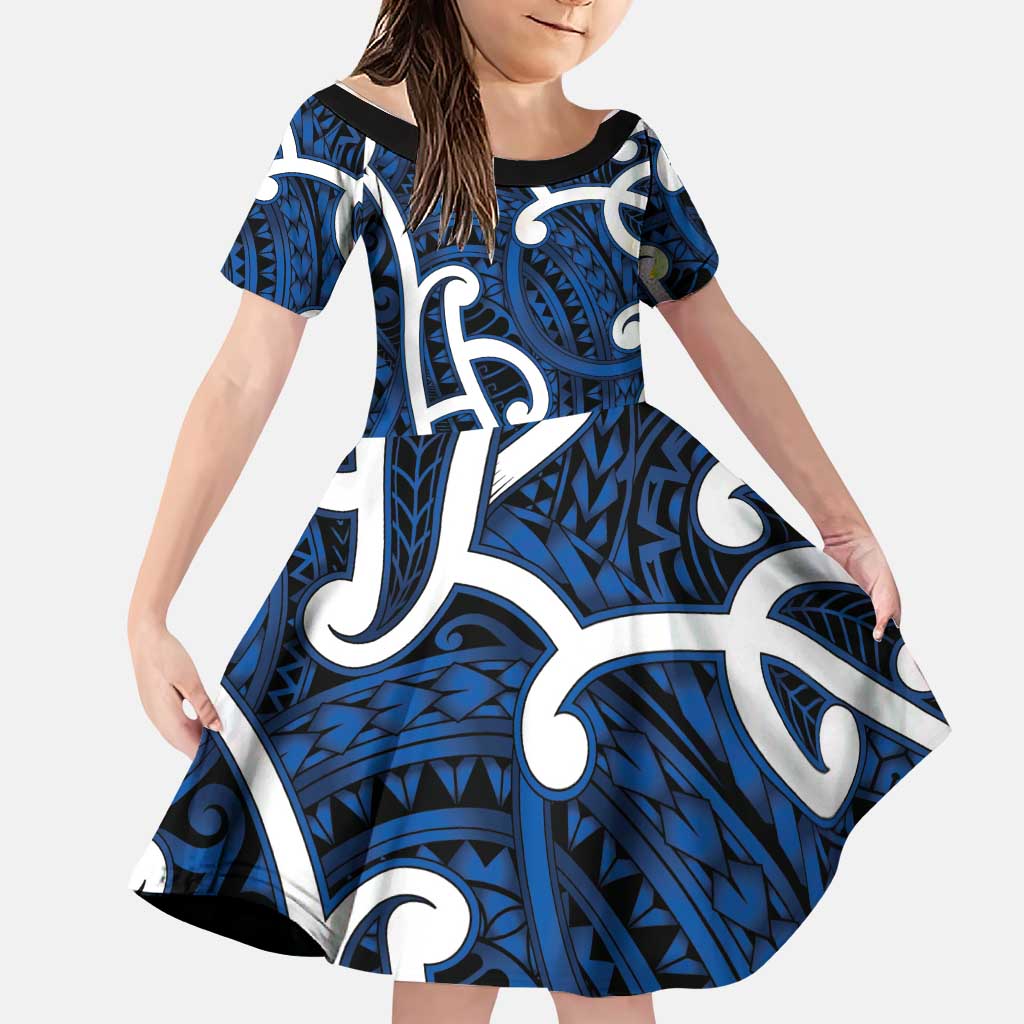 Aotearoa Maori Kowhaiwhai Family Matching Off Shoulder Maxi Dress and Hawaiian Shirt Kikorangi Puhoro and Patiki