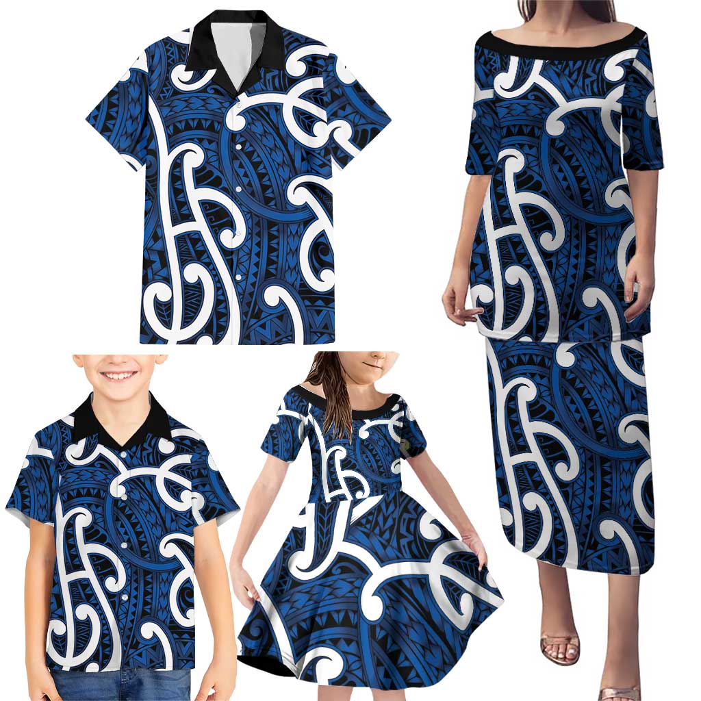 Aotearoa Maori Kowhaiwhai Family Matching Puletasi and Hawaiian Shirt Kikorangi Puhoro and Patiki LT9 - Polynesian Pride