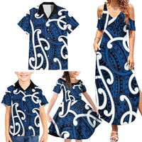 Aotearoa Maori Kowhaiwhai Family Matching Summer Maxi Dress and Hawaiian Shirt Kikorangi Puhoro and Patiki