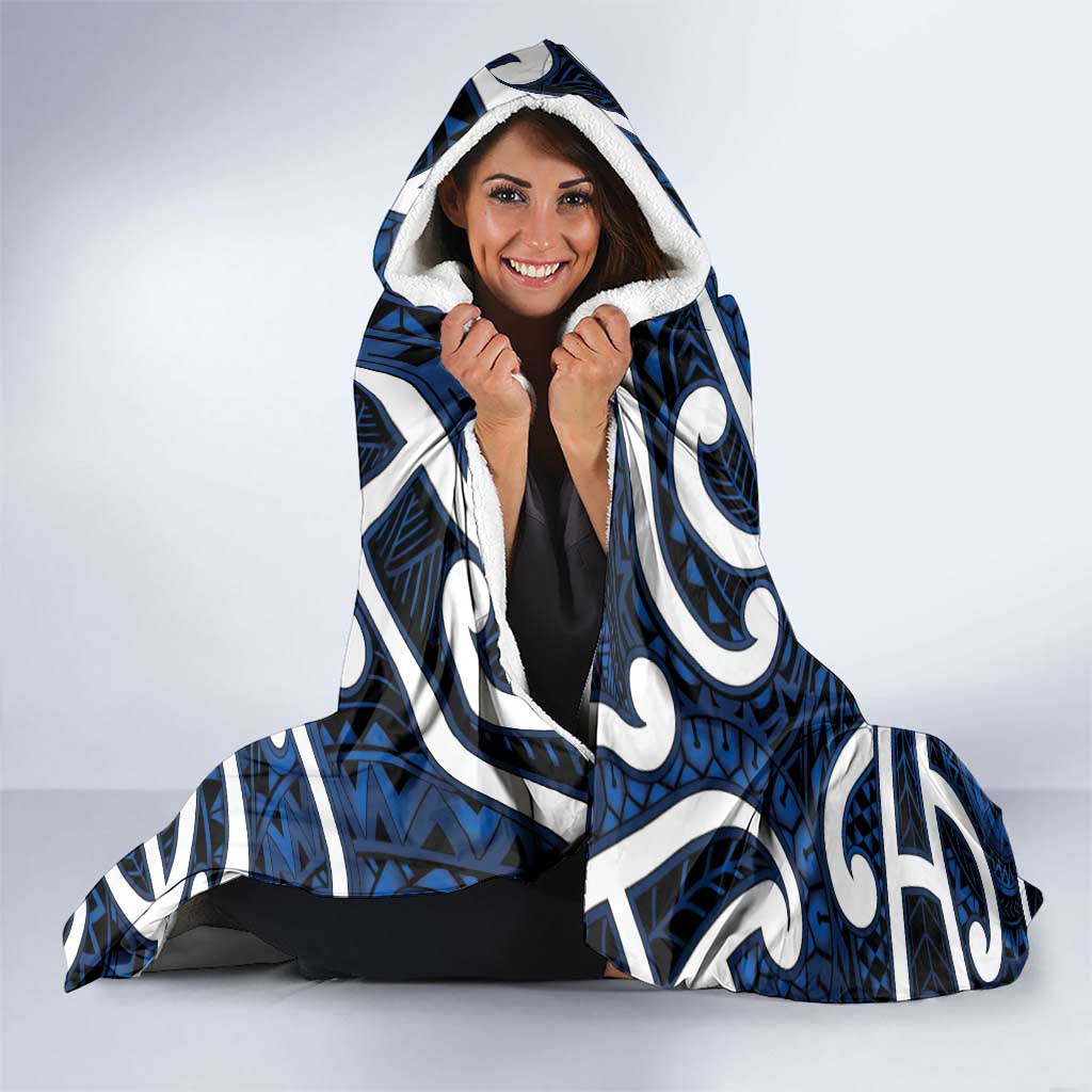 Aotearoa Maori Kowhaiwhai Hooded Blanket Kikorangi Puhoro and Patiki LT9 - Polynesian Pride