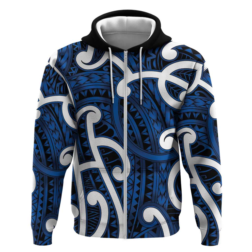 Aotearoa Maori Kowhaiwhai Hoodie Kikorangi Puhoro and Patiki LT9 Zip Hoodie Blue - Polynesian Pride