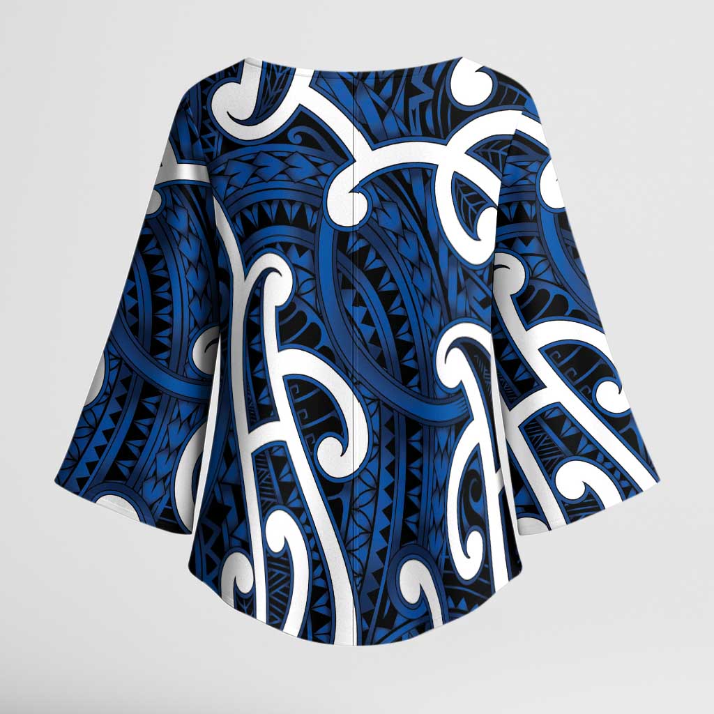 Aotearoa Maori Kowhaiwhai Kimono Sleeve Blouse Kikorangi Puhoro and Patiki LT9 - Polynesian Pride
