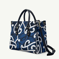 Aotearoa Maori Kowhaiwhai Leather Bag Kikorangi Puhoro and Patiki LT9 Blue - Polynesian Pride