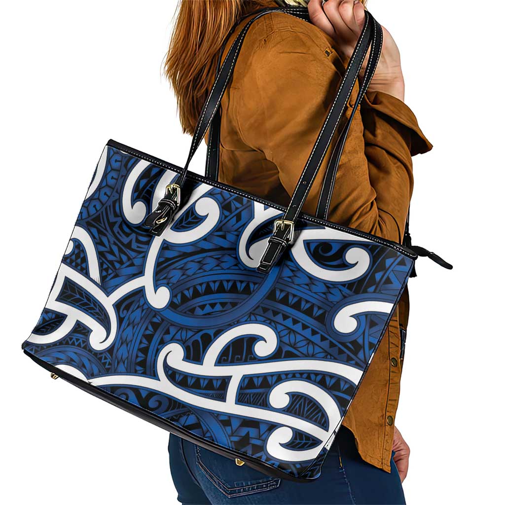Aotearoa Maori Kowhaiwhai Leather Tote Bag Kikorangi Puhoro and Patiki