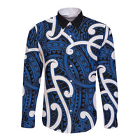 Aotearoa Maori Kowhaiwhai Long Sleeve Button Shirt Kikorangi Puhoro and Patiki LT9 Unisex Blue - Polynesian Pride