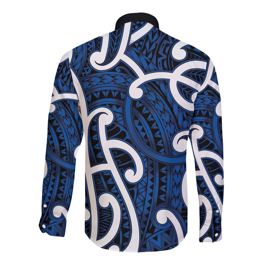 Aotearoa Maori Kowhaiwhai Long Sleeve Button Shirt Kikorangi Puhoro and Patiki LT9 - Polynesian Pride