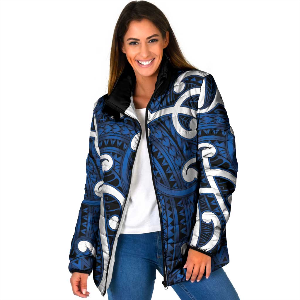 Aotearoa Maori Kowhaiwhai Padded Jacket Kikorangi Puhoro and Patiki LT9 Women Blue - Polynesian Pride