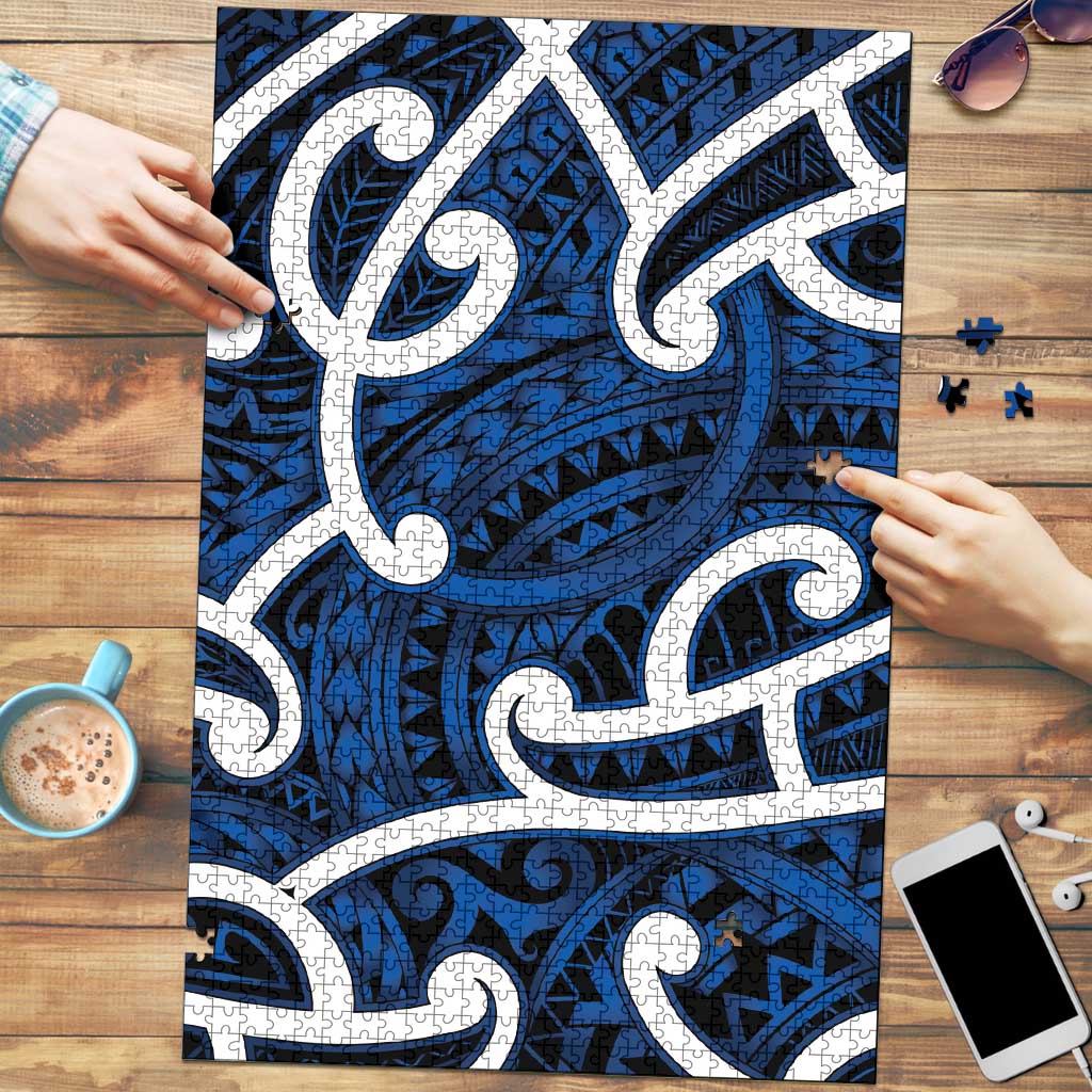 Aotearoa Maori Kowhaiwhai Puzzle Kikorangi Puhoro and Patiki LT9 Blue - Polynesian Pride