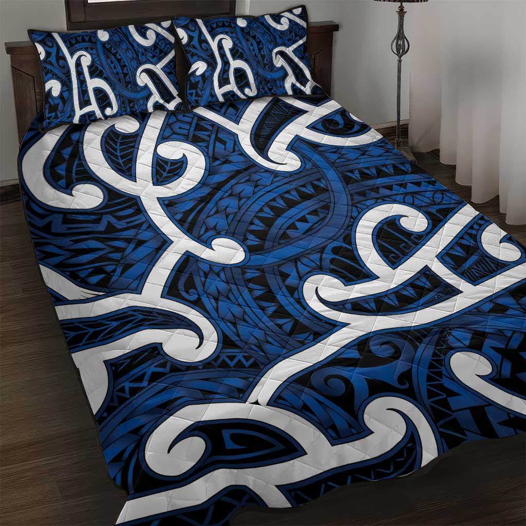 Aotearoa Maori Kowhaiwhai Quilt Bed Set Kikorangi Puhoro and Patiki LT9 Blue - Polynesian Pride