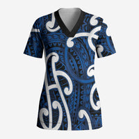 Aotearoa Maori Kowhaiwhai Scrub Top Kikorangi Puhoro and Patiki LT9 Adult Blue - Polynesian Pride