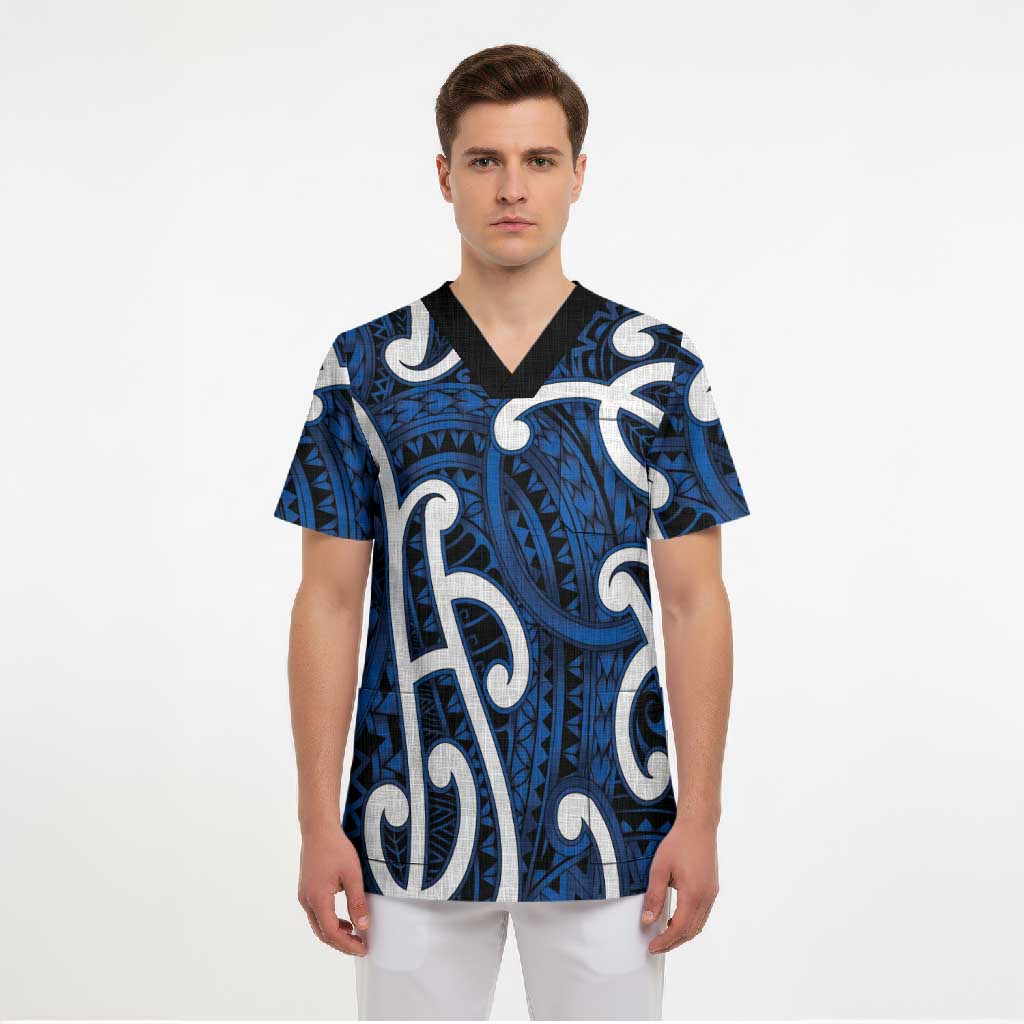 Aotearoa Maori Kowhaiwhai Scrub Top Kikorangi Puhoro and Patiki LT9 - Polynesian Pride