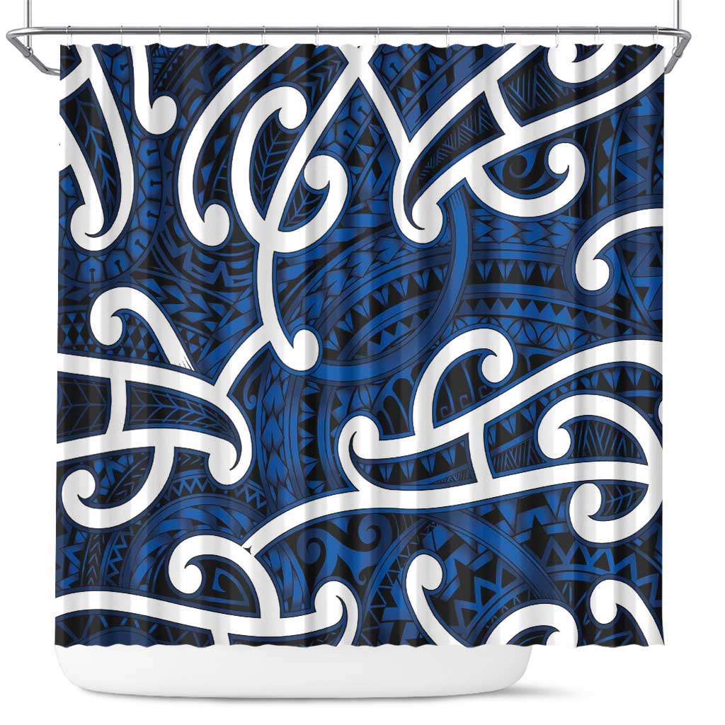 Aotearoa Maori Kowhaiwhai Shower Curtain Kikorangi Puhoro and Patiki LT9 Blue - Polynesian Pride