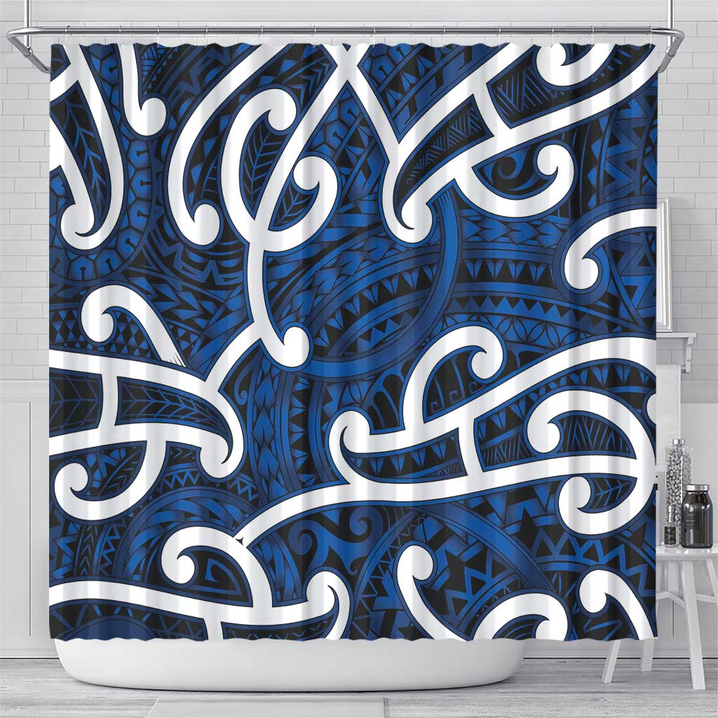 Aotearoa Maori Kowhaiwhai Shower Curtain Kikorangi Puhoro and Patiki LT9 - Polynesian Pride