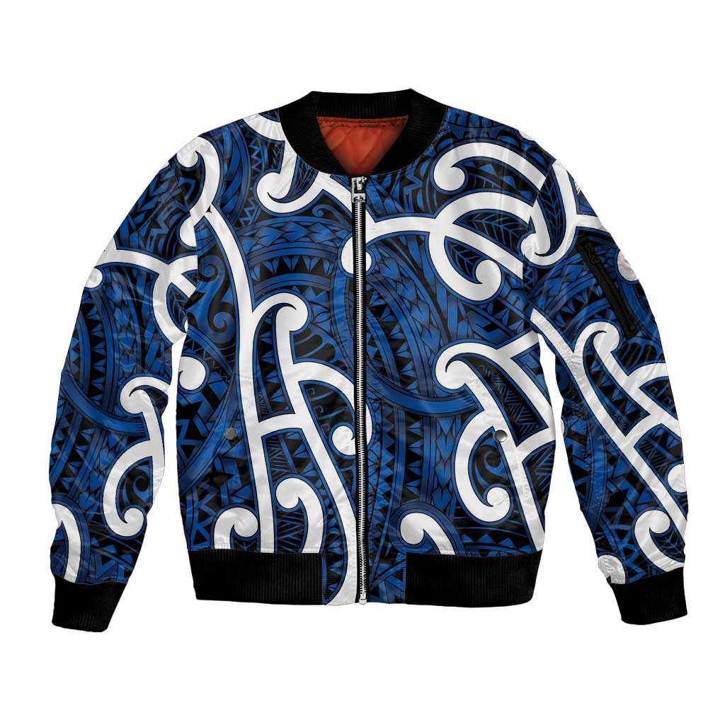 Aotearoa Maori Kowhaiwhai Sleeve Zip Bomber Jacket Kikorangi Puhoro and Patiki LT9 Unisex Blue - Polynesian Pride