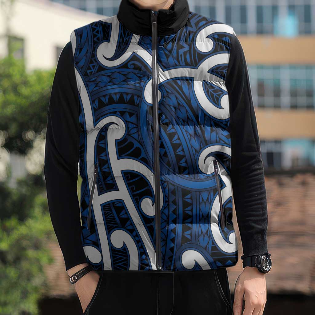Aotearoa Maori Kowhaiwhai Sleeveless Puffer Jacket Kikorangi Puhoro and Patiki LT9 - Polynesian Pride