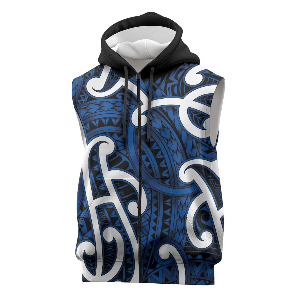 Aotearoa Maori Kowhaiwhai Sleeveless Zip Hoodie Kikorangi Puhoro and Patiki LT9 Blue - Polynesian Pride