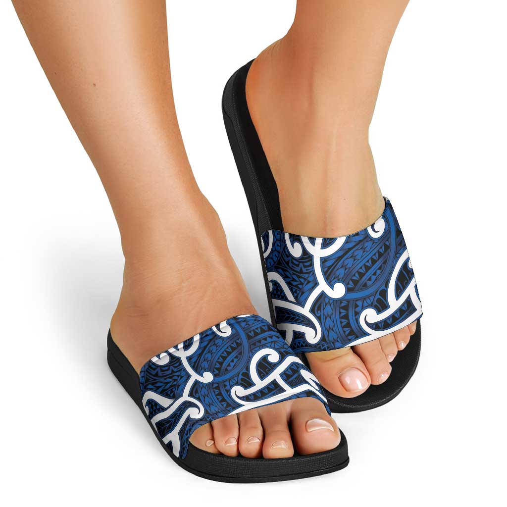 Aotearoa Maori Kowhaiwhai Slide Sandals Kikorangi Puhoro and Patiki LT9 - Polynesian Pride