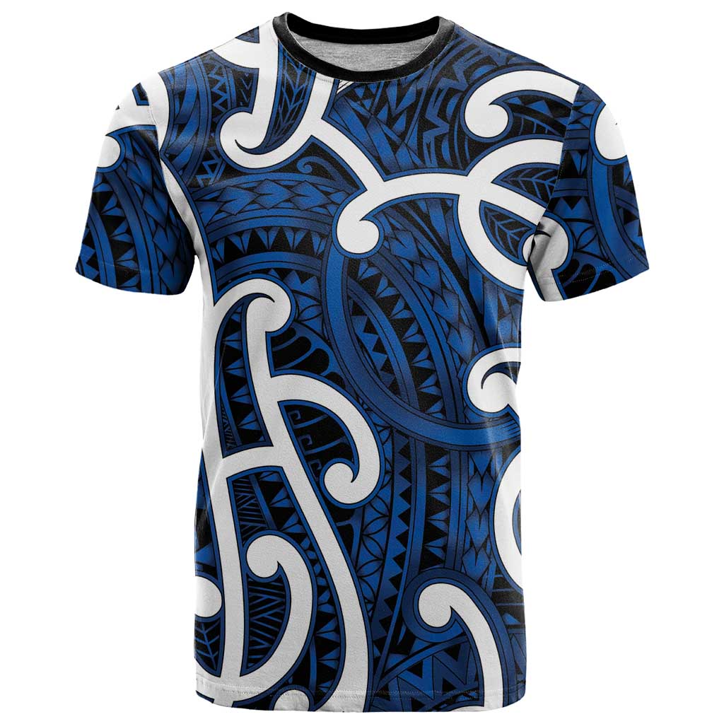 Aotearoa Maori Kowhaiwhai T Shirt Kikorangi Puhoro and Patiki LT9 Blue - Polynesian Pride