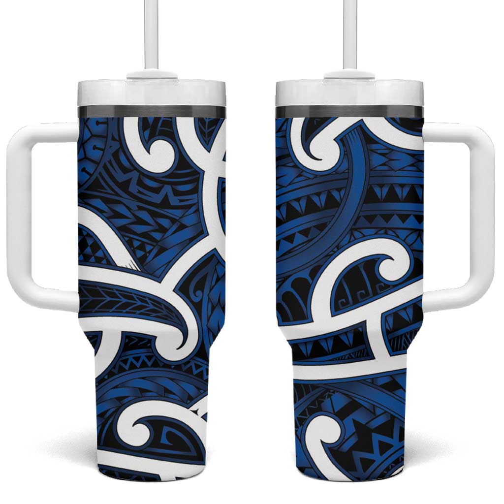 Aotearoa Maori Kowhaiwhai Tumbler With Handle Kikorangi Puhoro and Patiki LT9 One Size: 40 oz Blue - Polynesian Pride