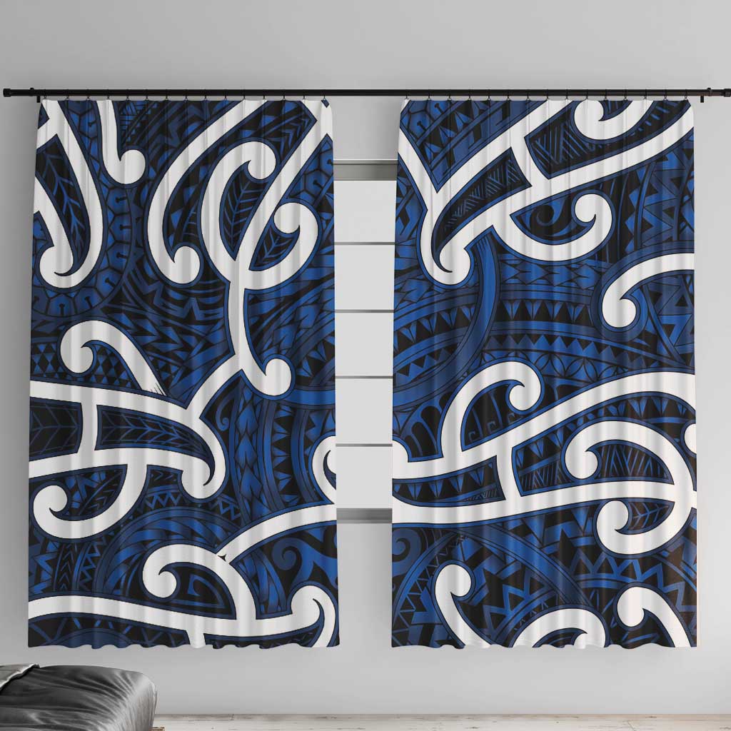 Aotearoa Maori Kowhaiwhai Window Curtain Kikorangi Puhoro and Patiki LT9 With Hooks Blue - Polynesian Pride