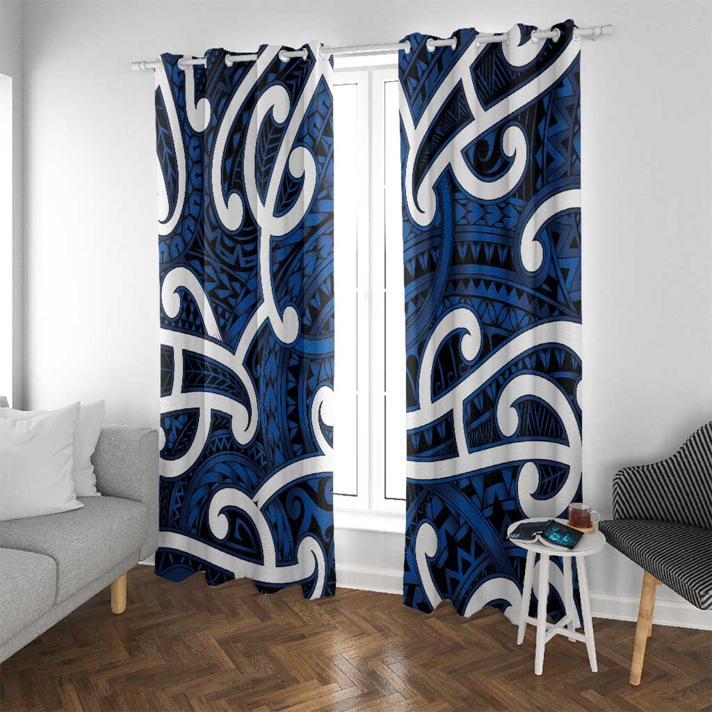 Aotearoa Maori Kowhaiwhai Window Curtain Kikorangi Puhoro and Patiki LT9 With Grommets Blue - Polynesian Pride