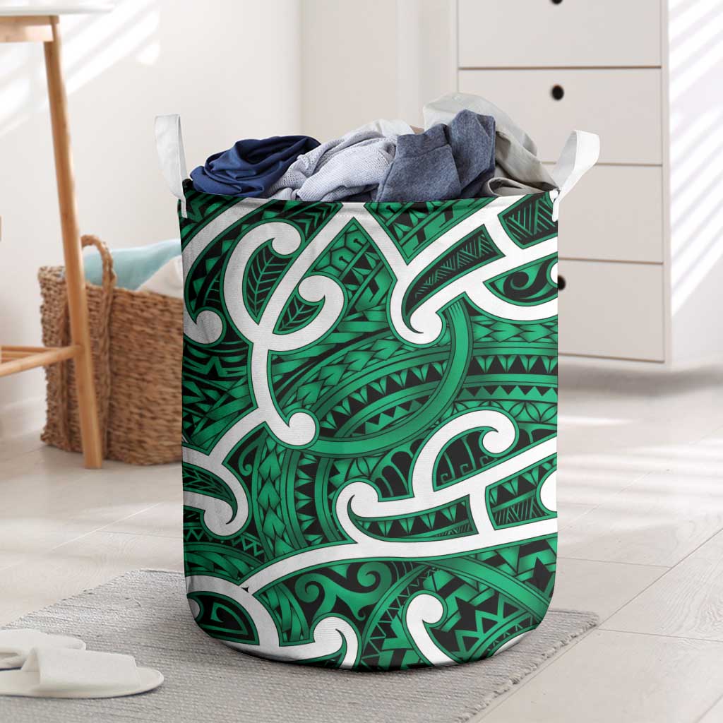 Aotearoa Maori Kowhaiwhai Laundry Basket Kakariki Puhoro and Patiki LT9 Green - Polynesian Pride