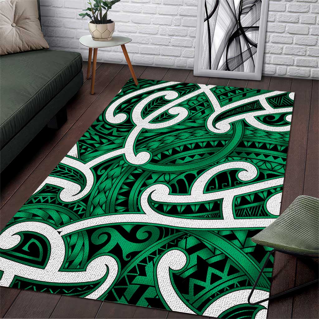 Aotearoa Maori Kowhaiwhai Area Rug Kakariki Puhoro and Patiki LT9 Green - Polynesian Pride